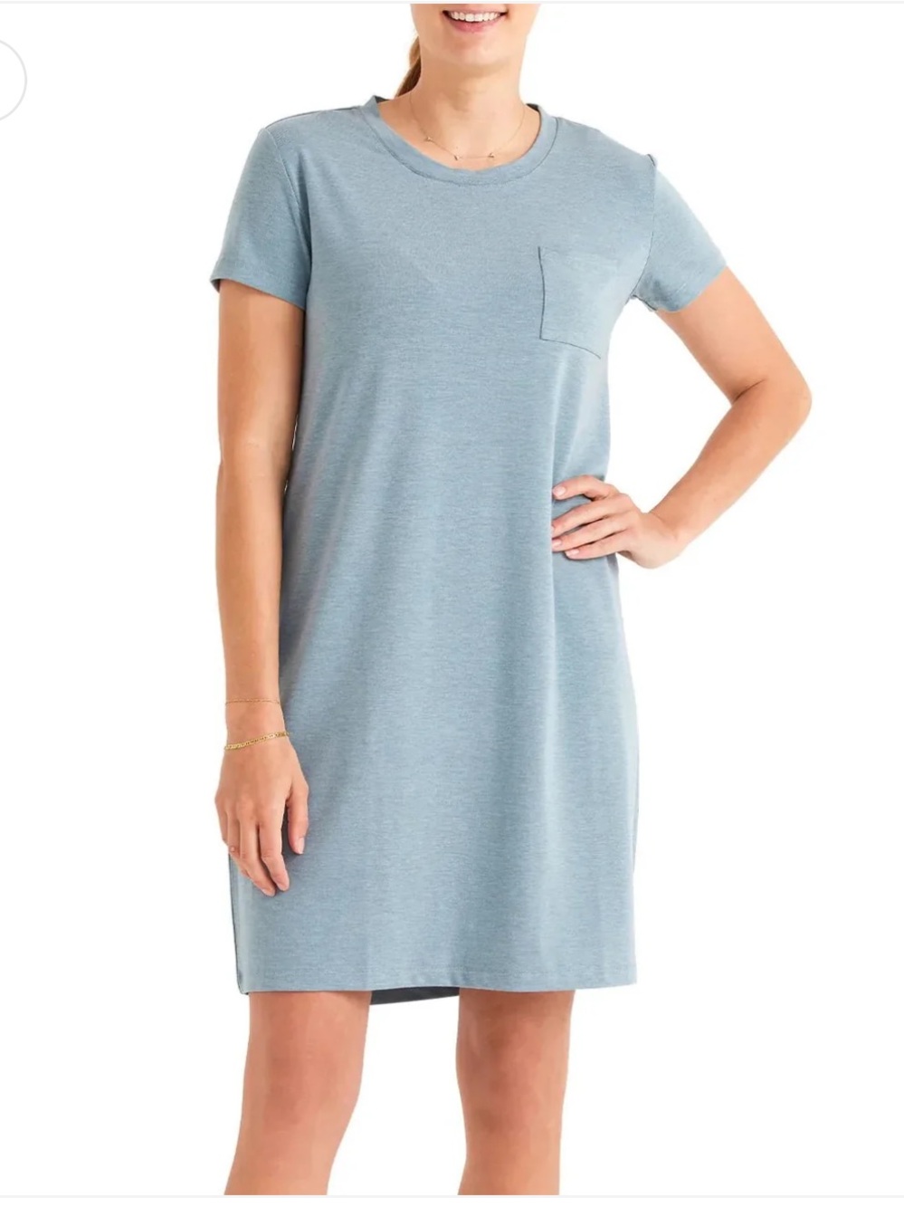 FREEFLY Crew Neck Tee Dress in Dusty Blue Size M